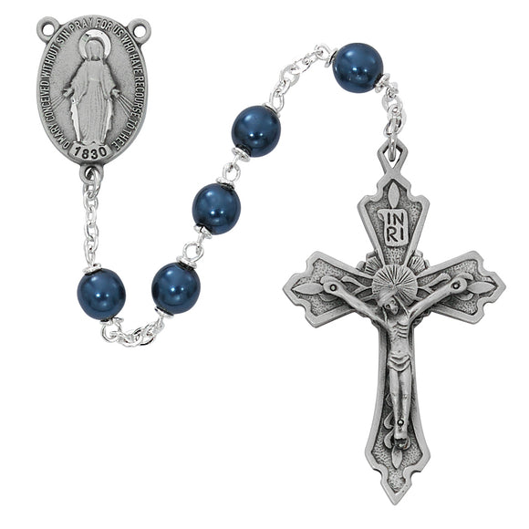Blue Pearl Lock Linked Miraculous Medal Rosary