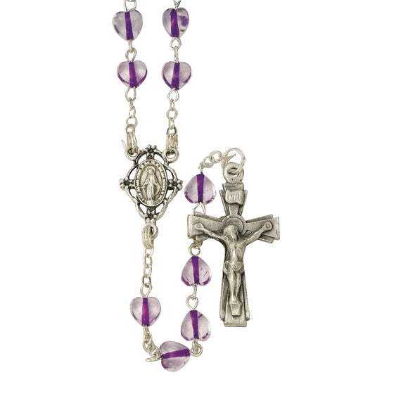 Purple Glass Heart Rosary - Discontinued