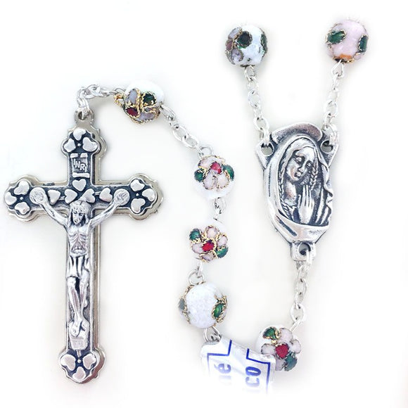 Round White Cloisonne Rosary