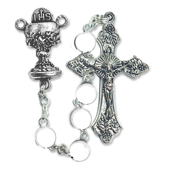 White Glass Communion Rosary