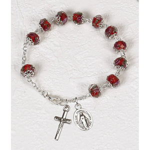 Red Rose Crystal Rosary Bracelet