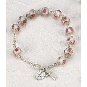 White Rose Crystal Rosary Bracelet
