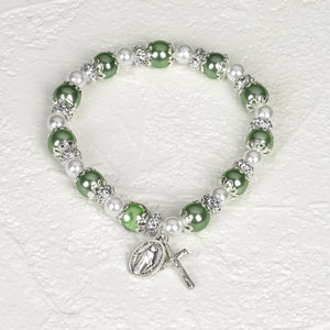Capped Light Green & Pearl Stretch Bracelet