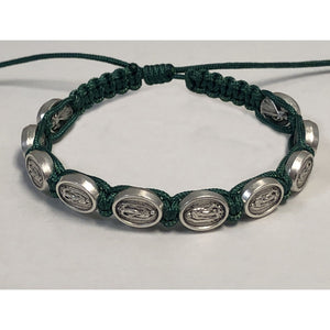 Our Lady of Guadalupe Medal Green Slip Knot Bracelet