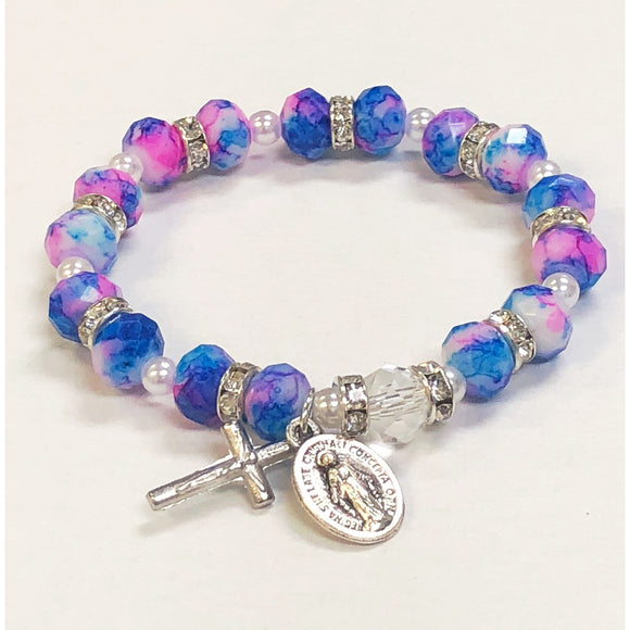 Blue & Pink Imitation Stone Youth Stretch Bracelet