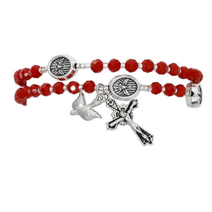 Red Crystal Twistable Confirmation Rosary Bracelet