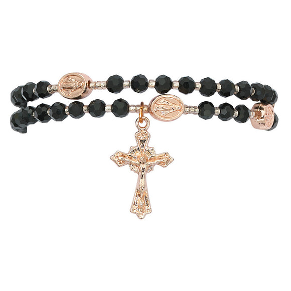 Black Crystal Copper Twistable Rosary Bracelet