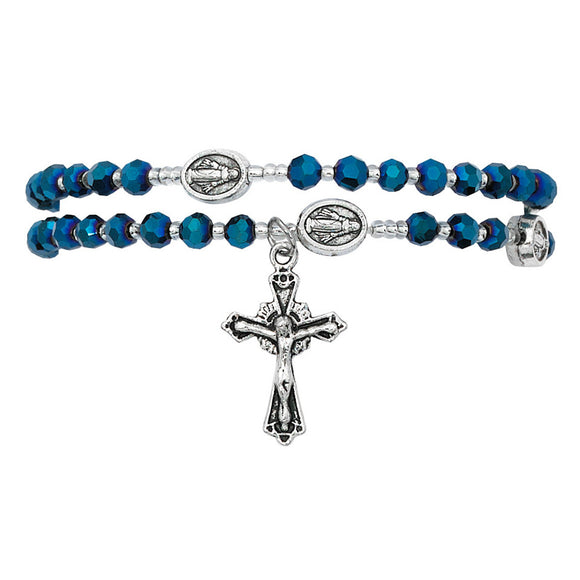 Blue Miraculous Medal Twistable Rosary Bracelet