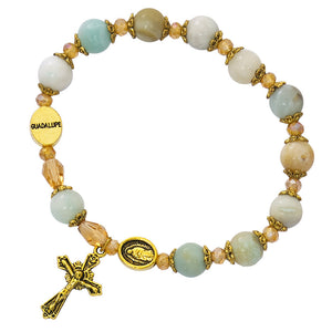 Antique Gold Amazonite Our Lady of Guadalupe Bracelet