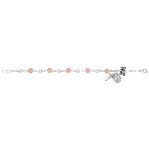 Pink and Pearl Butterfly Youth Rosary Bracelet