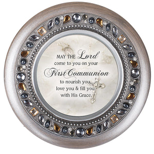 Round Jeweled First Communion Music Box