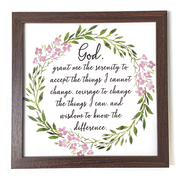 Serenity Prayer Framed Print with Floral Wreath