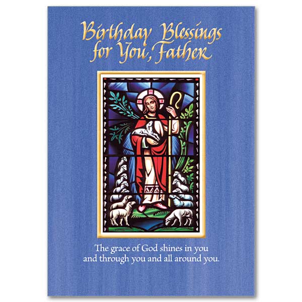 Religious Birthday Card For Priest - Gold Foil Cross Design With Prayer Message