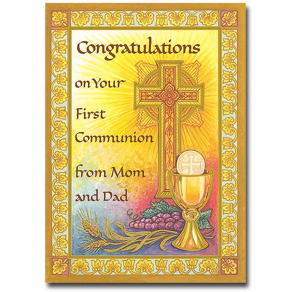 First Communion Greeting Card - God Will Always Bless You Design With Envelope