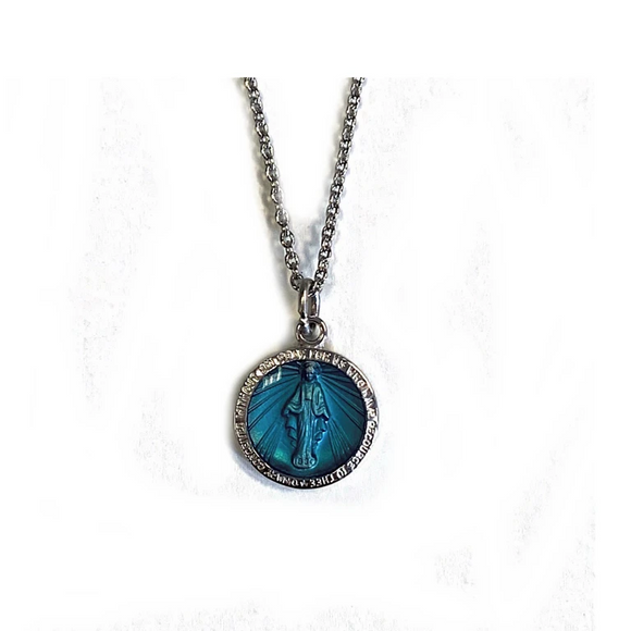 Small Round Blue Enamel Miraculous Medal