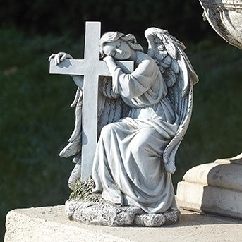 Angel Leaning on Cross Garden Statue