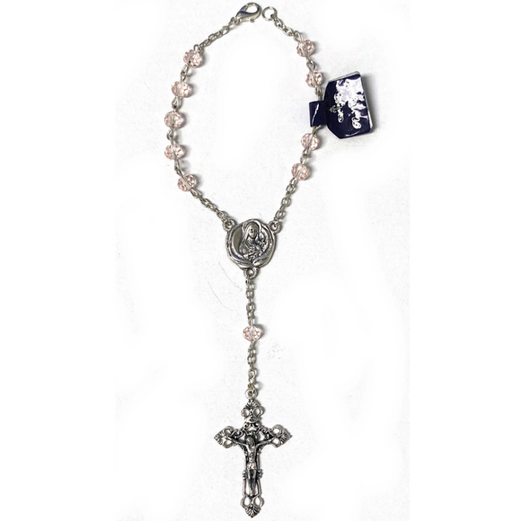 Pink Crystal St. Therese Auto Rosary