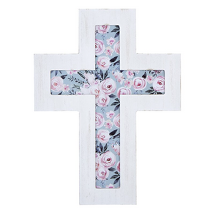 12" White & Rose Wall Cross